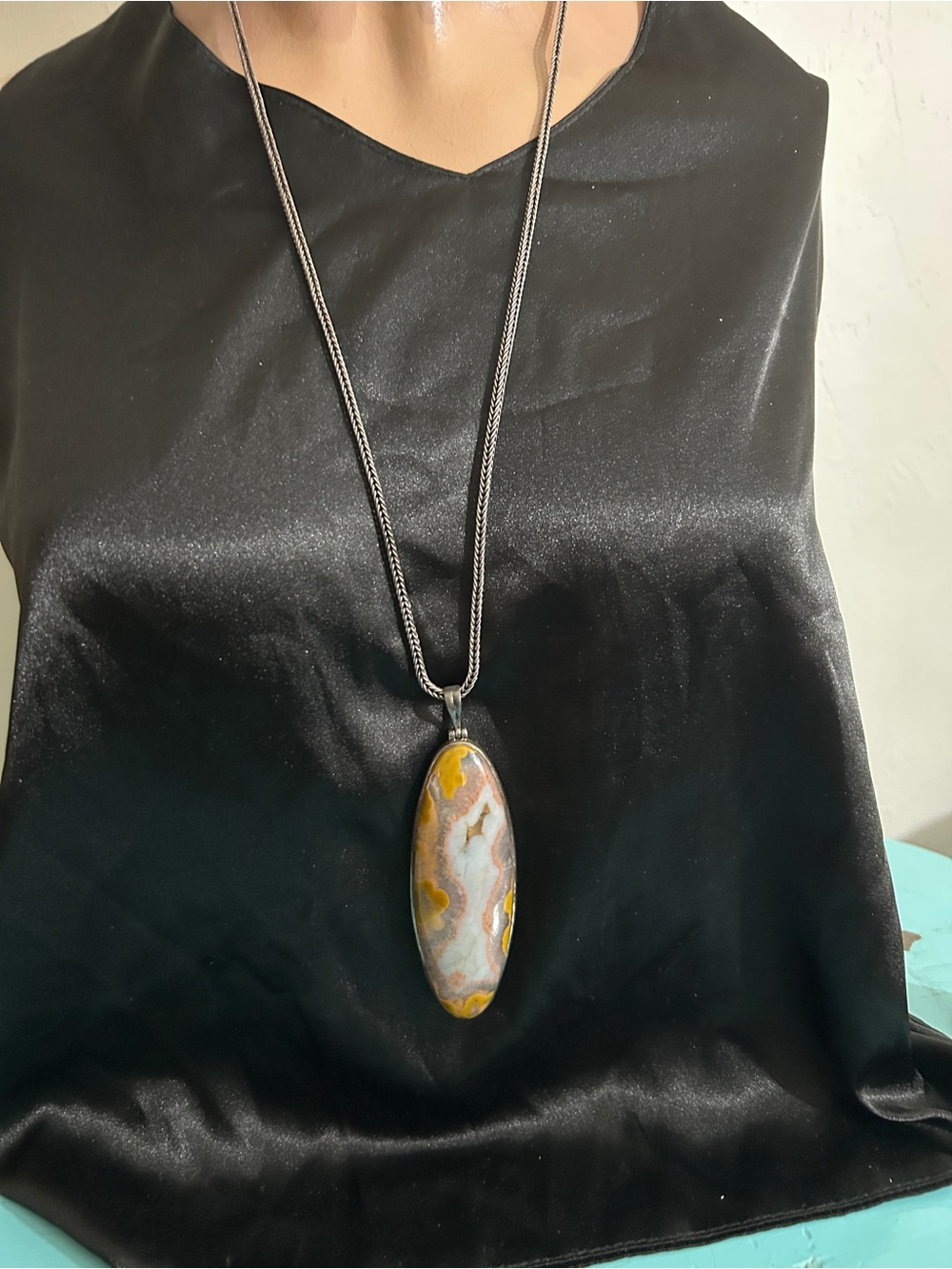 925 Necklace with Large Bumblebee Agate Pendant